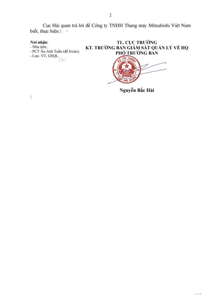 Công văn Cục Hải quan trang 2